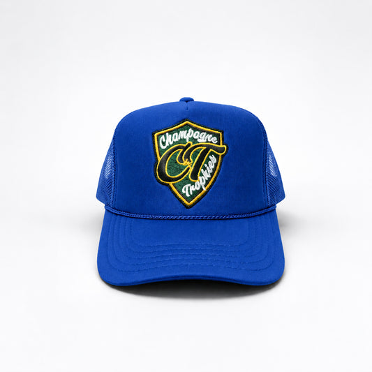 Champagne & Trophies Foam Trucker Hat (Royal Blue)
